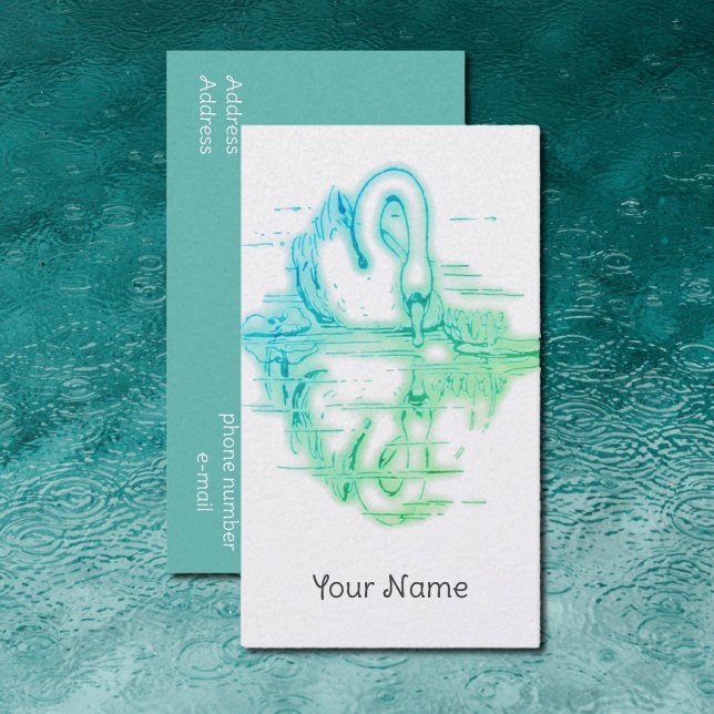 Vintage drawing -  Swan reflection -green Business Card (Creator Uploaded)