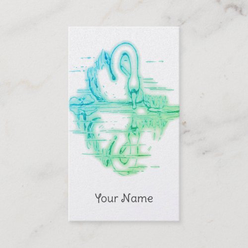Vintage drawing _  Swan reflection _green Business Card