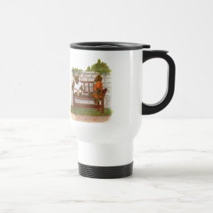 Vintage Drawing: Teddy Bears on a Bench Travel Mug