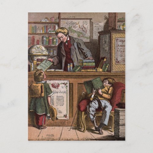 Vintage Drawing The Antique Bookstore Postcard
