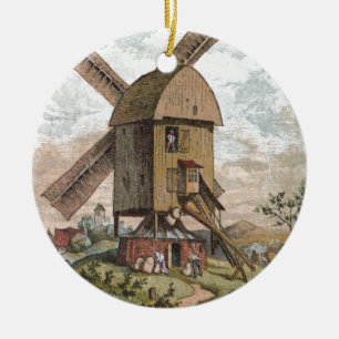 Vintage Drawing: The Old Mill Ceramic Ornament