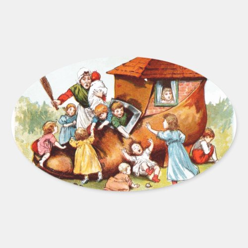 Vintage Drawing The Woman Who Lives in a Shoe Oval Sticker