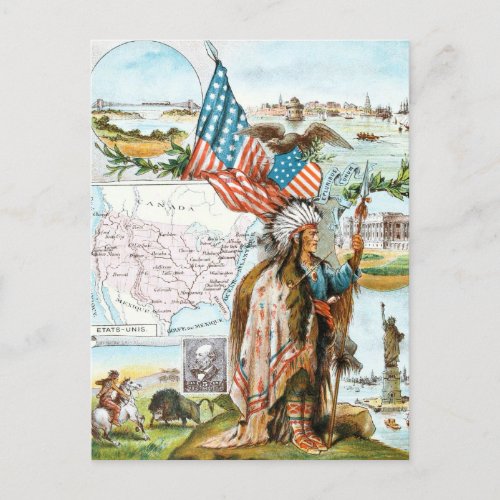 Vintage Drawing USA Collage Postcard