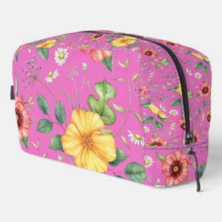 Vintage Drawing Wildflowers / Chick, Pink Dopp Kit