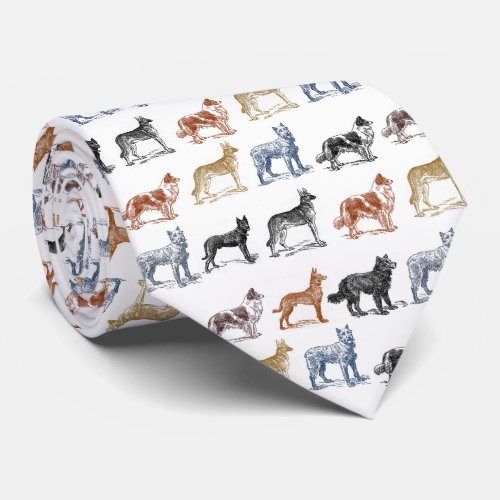 Vintage Drawings Of Dogs Of All Kinds Necktie