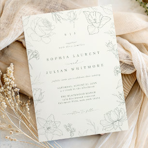 Vintage Drawn Sage Green Floral Garden Wedding Invitation