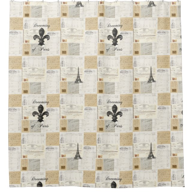 Vintage Dreaming Paris French Ephemera Shower Shower Curtain (Front)