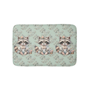 Vintage Dressed Cottagecore Raccoon Pastel Bath Mat