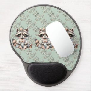 Vintage Dressed Cottagecore Raccoon Pastel Gel Mouse Pad