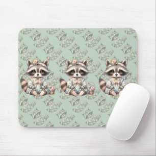 Vintage Dressed Cottagecore Raccoon Pastel Mouse Pad