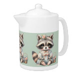 Vintage Dressed Cottagecore Raccoon Pastel Teapot