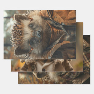 Vintage Dressed Porcupines Decoupage Wrapping Paper Sheets