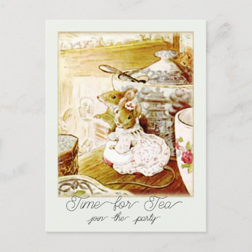 Vintage Dressed Up Mice Time for Tea Postcard