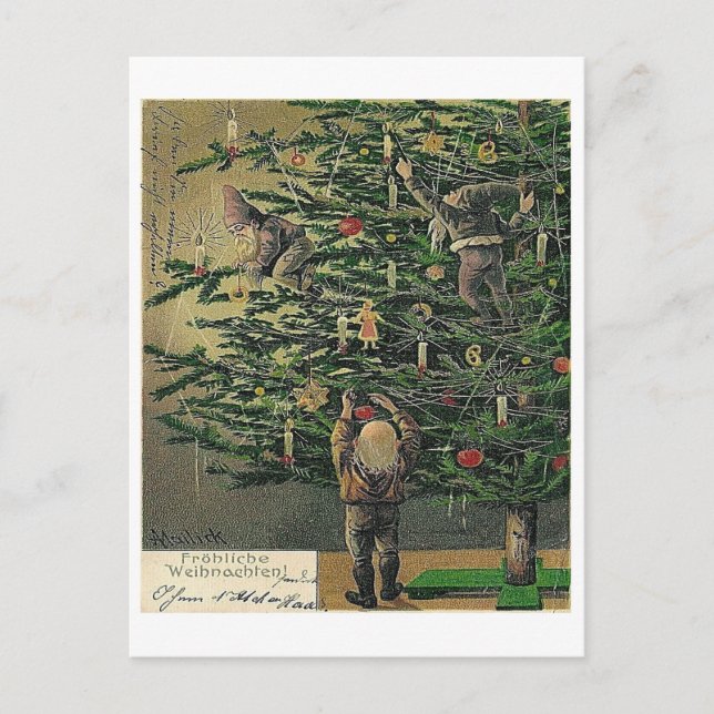 Vintage "Dressing the Christmas Tree" Mailick Holiday Postcard (Front)
