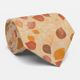 Vintage Dried Fall Leaves Gold Orange Red Brown Neck Tie
