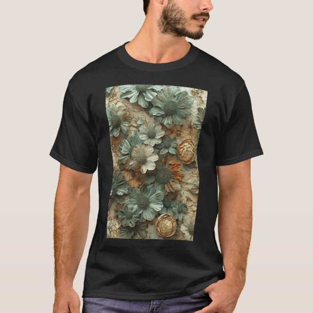 Vintage Dried Floral Pattern: Textured Botanical T-Shirt (Front)