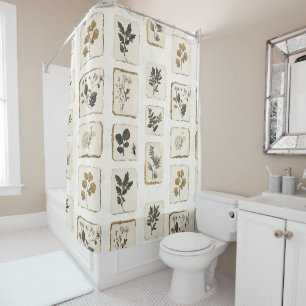 Vintage dried pressed wildflowers herbal botanical shower curtain