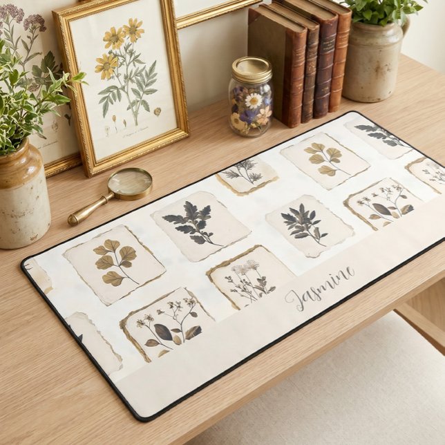 Vintage dried pressed wildflowers Name Monogram  Desk Mat (Creator Uploaded)