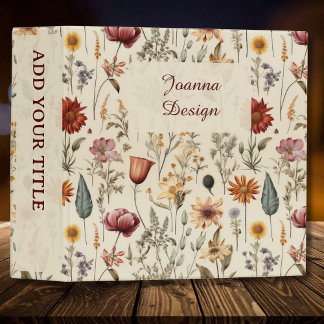 Vintage Dried Wildflower Burgundy Pink Yellow 3 Ring Binder