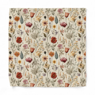 Vintage Dried Wildflower Burgundy Pink Yellow Bandana
