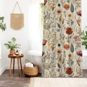 Vintage Dried Wildflower Burgundy Pink Yellow Shower Curtain