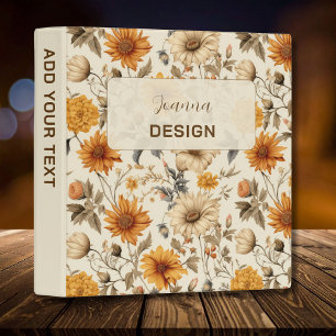 Vintage Dried Wildflower Cream Orange Brown 3 Ring Binder