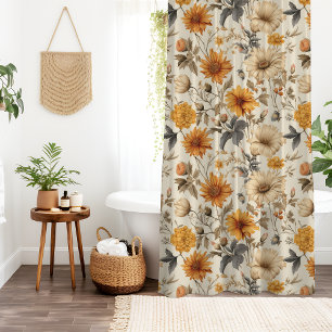 Vintage Dried Wildflower Cream Orange Brown Shower Curtain