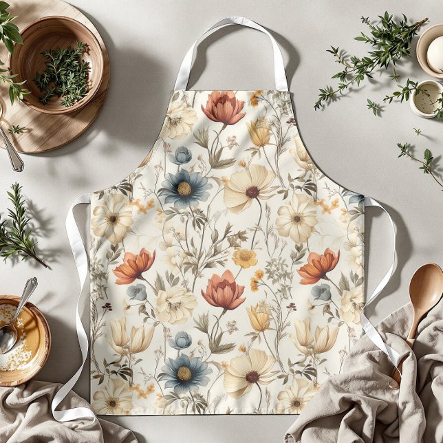 Vintage Dried Wildflower Navy Terracotta Apron (Creator Uploaded)
