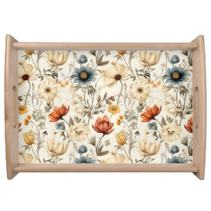 Vintage Dried Wildflower Navy Terracotta Serving Tray