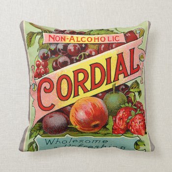 Vintage Drink Label Non Alcoholic Cordial Throw Pillow by FaerieRita at Zazzle