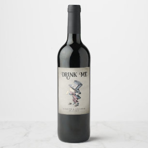 Vintage Drink Me Dusty Blue Mad Hatter Wine Label