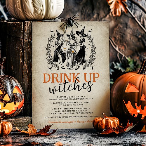 Vintage Drink Up Witches Girls Halloween Party Invitation