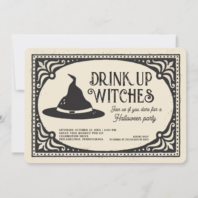 Vintage Drink Up Witches Halloween Party Invitation (Front)