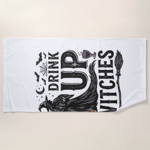 Vintage Drink Up Witches Halloween Shirt Design_1 Beach Towel
