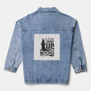 Vintage Drink Up Witches Halloween Shirt Design_1 Denim Jacket