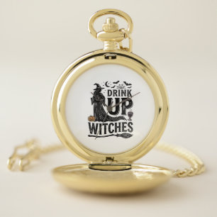 Vintage Drink Up Witches Halloween Shirt Design_1 Pocket Watch