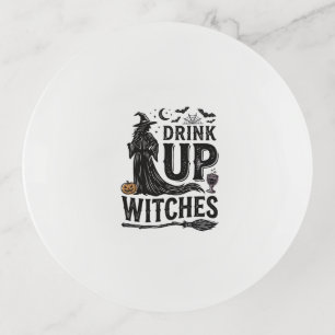 Vintage Drink Up Witches Halloween Shirt Design_1 Trinket Tray