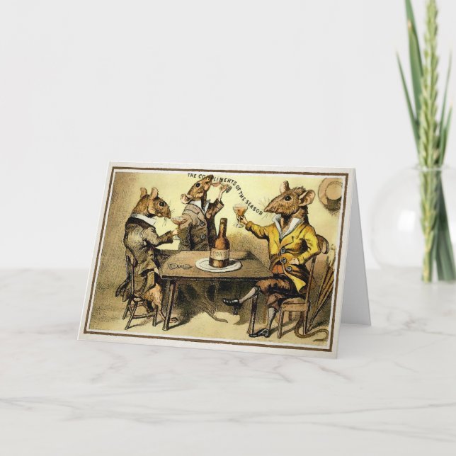 Vintage Drinking Rats Holiday Card (Front)