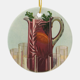 Vintage Drinks and Beverages, Pitcher of Sangria Ceramic Ornament