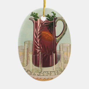 Vintage Drinks and Beverages, Pitcher of Sangria Ceramic Ornament