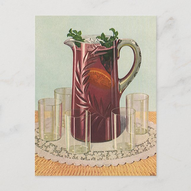 Vintage Drinks and Beverages, Pitcher of Sangria Postcard (Front)