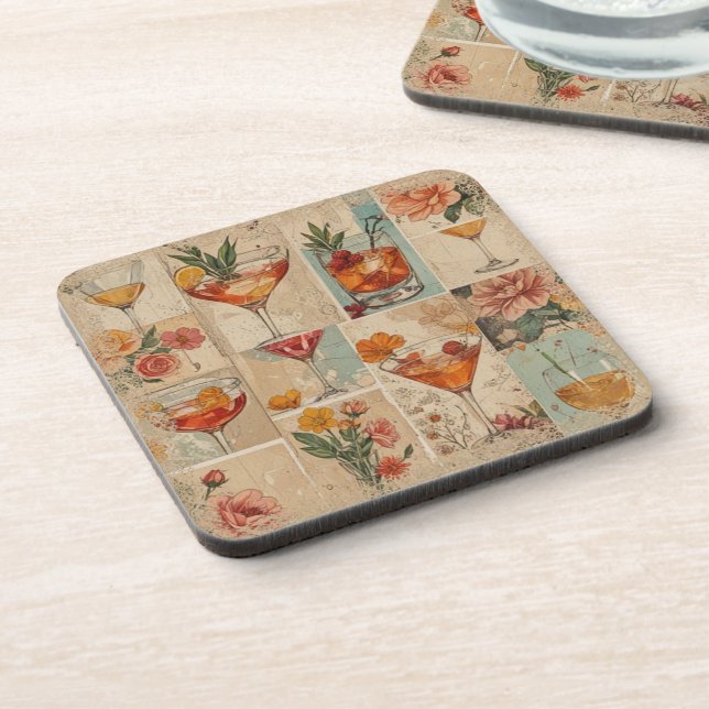 Vintage drinks and flowers beverage coaster (Left Side)