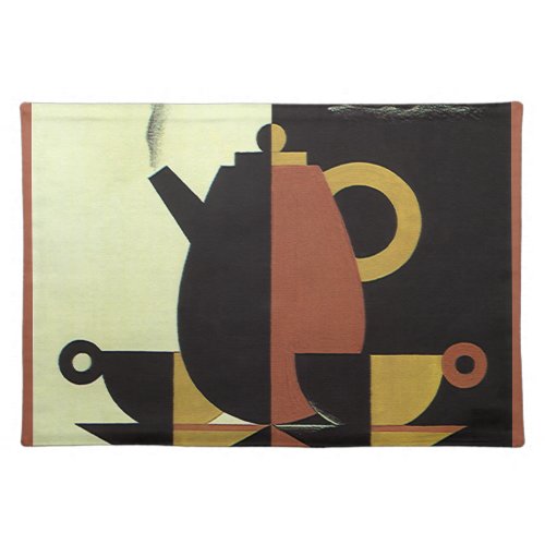 Vintage Drinks Beverages Coffee Pot with Cups Cloth Placemat