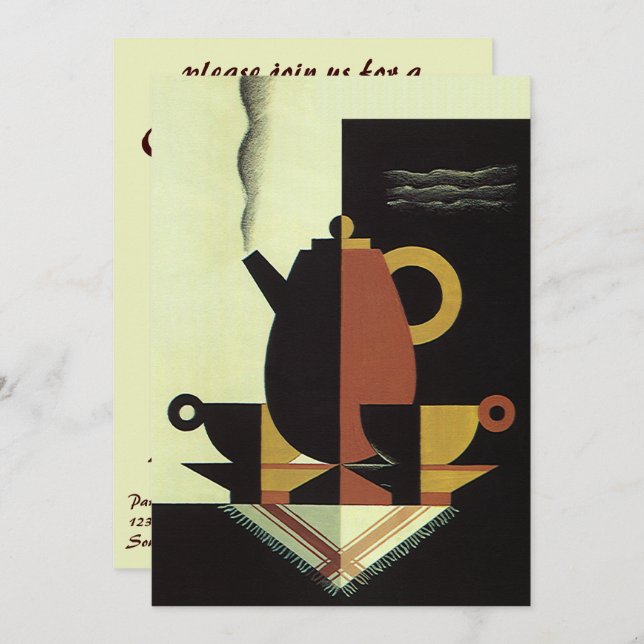 Vintage Drinks Beverages Coffee Pot with Cups Invitation (Front/Back)