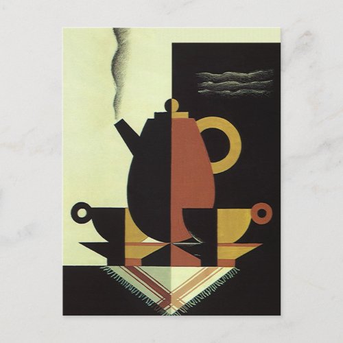 Vintage Drinks Beverages Coffee Pot with Cups Postcard