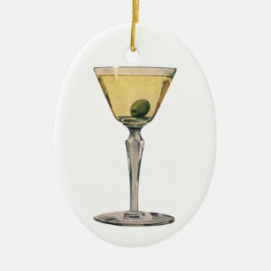 Vintage Drinks Beverages, Martini Olive Cocktail Ceramic Ornament