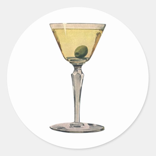 Vintage Drinks Beverages Martini Olive Cocktail Classic Round Sticker