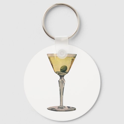 Vintage Drinks Beverages Martini Olive Cocktail Keychain