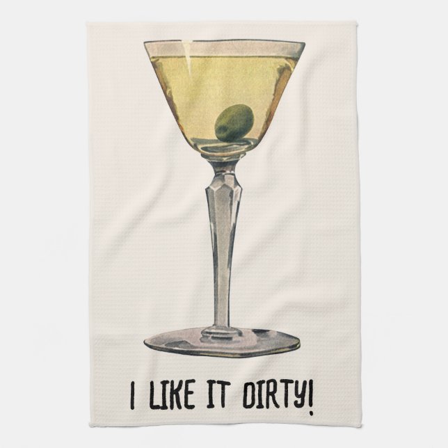 Vintage Drinks Beverages, Martini Olive Cocktail Kitchen Towel (Vertical)