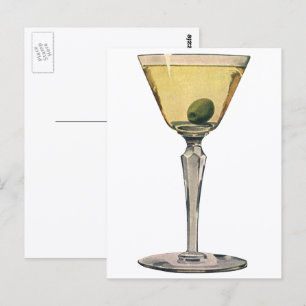 Vintage Drinks Beverages, Martini Olive Cocktail Postcard
